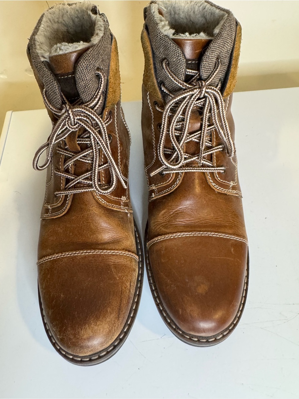 Crevo Everet CV1861-225 Men’s 12 Chestnut Leather Faux Fur Zip Boots